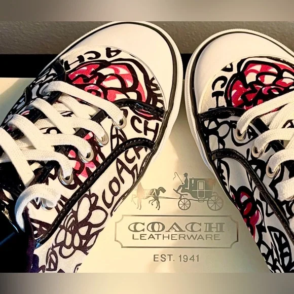 NIB Coach Poppy Sneakers Leather Trim Sz 9.5 - Picture 13 of 13